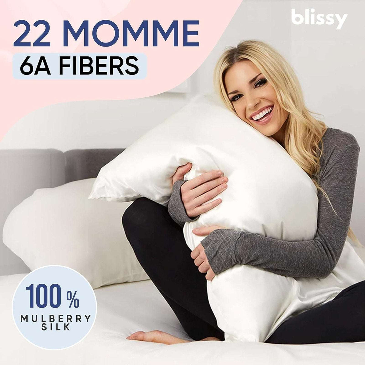 Blissy 100% Pure Mulberry Silk Pillowcase 22 Momme King Size in White - Cooling