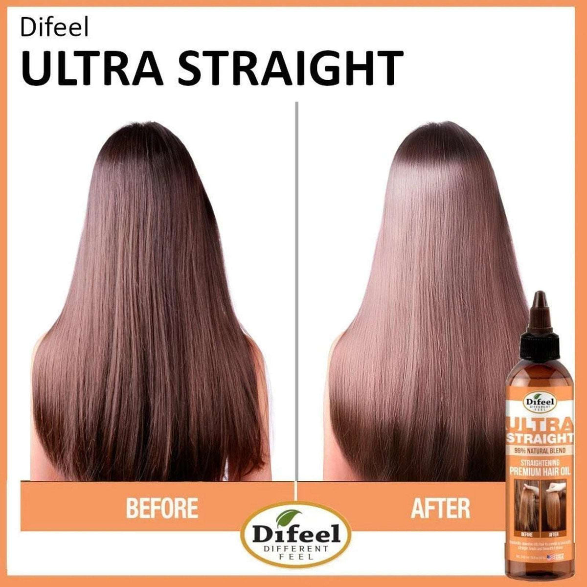 3 Pack Difeel 99% Natural Premium Ultra Straight Hair Oil Shine & Smooths 8 floz