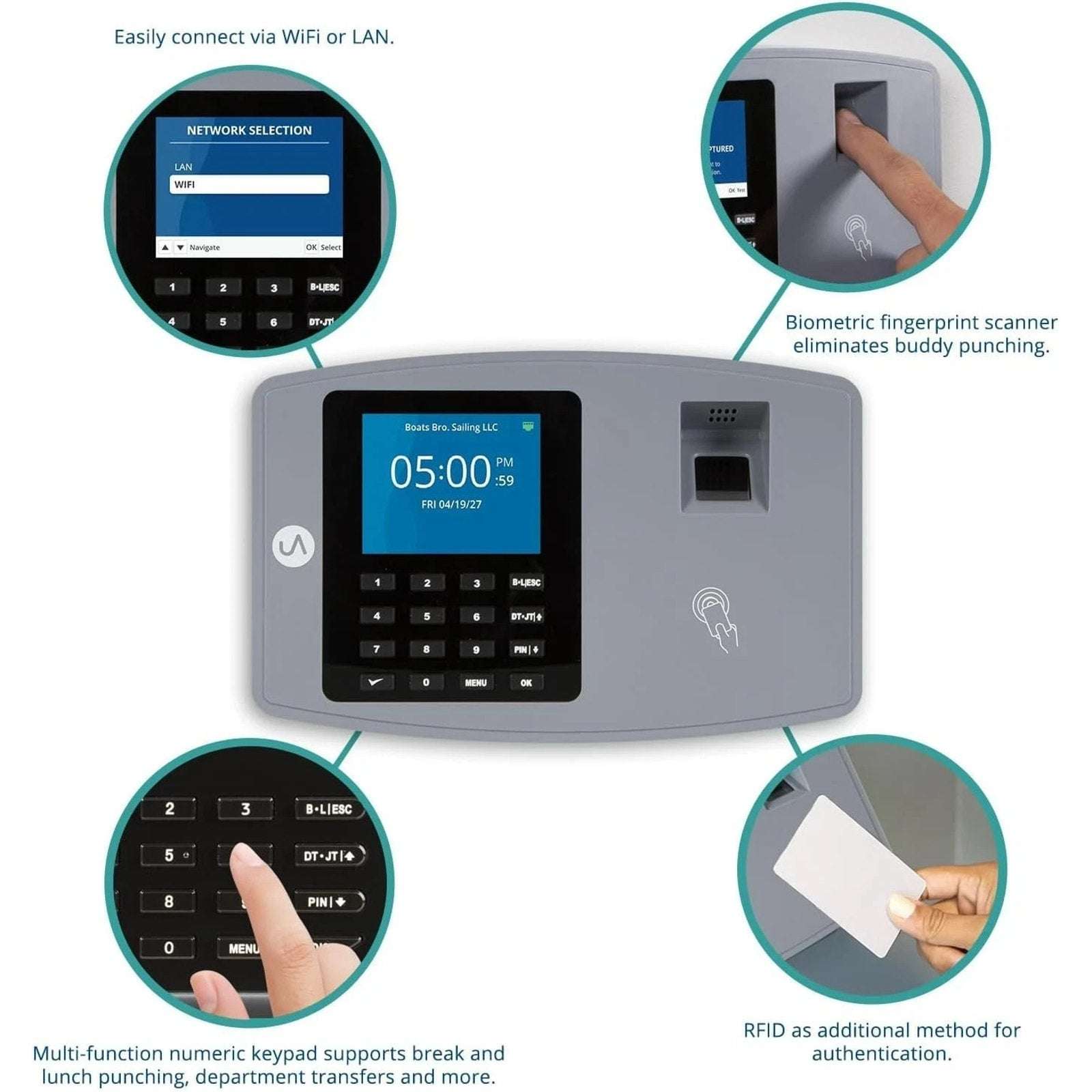 uAttend BN6500N Biometric Fingerprint WiFi Time Clock System for Business SEALED