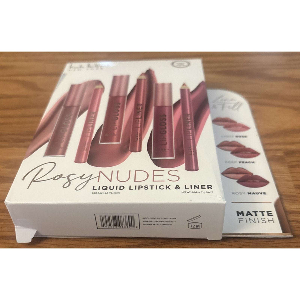 Nicole Miller NY Rosy Nudes Liquid Lipstick & Liner 6Pc Set Rose, Peach & Mauve