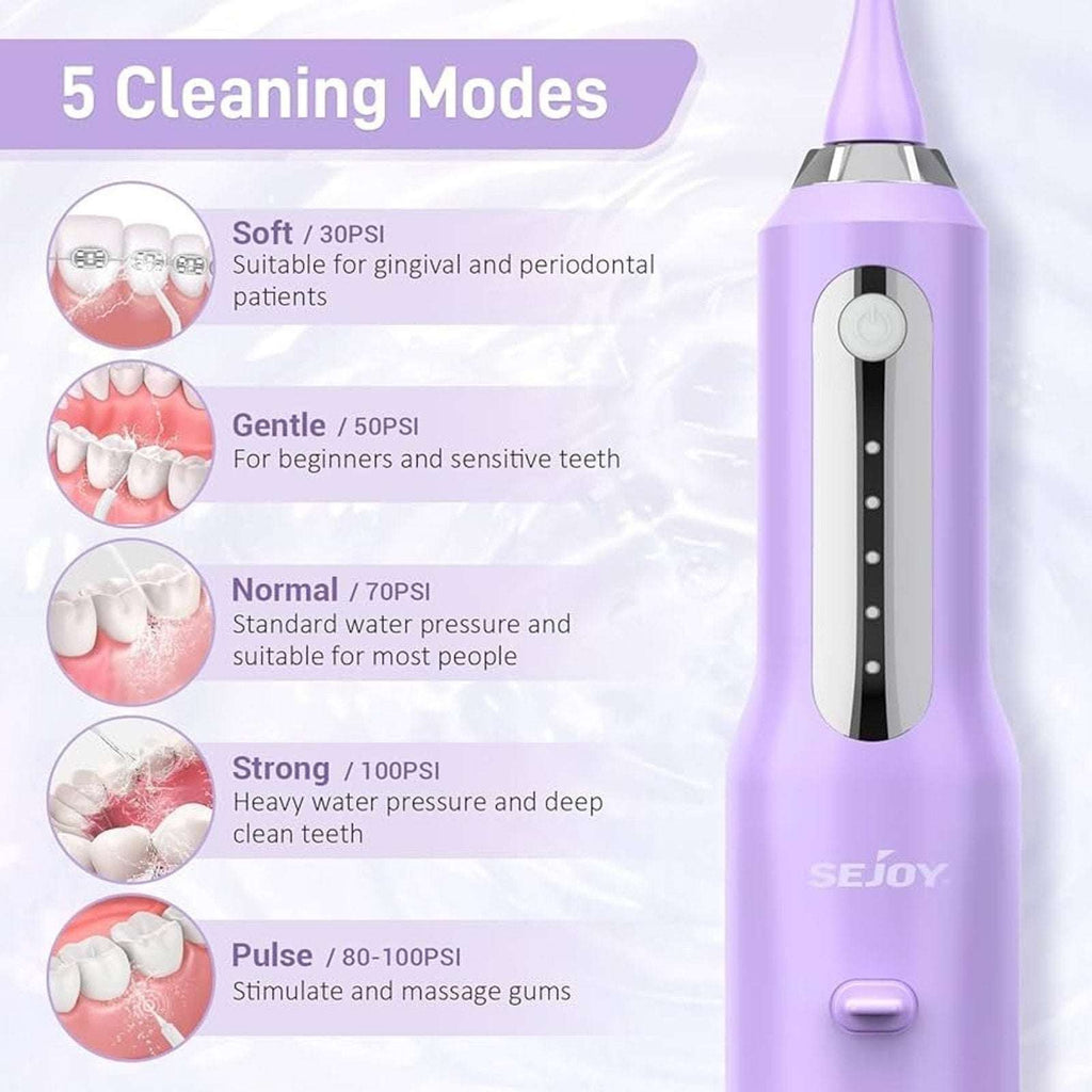 Sejoy Rechargeable Smart Water Flosser Teeth Cleaner Oral Irrigator 5Modes/5Tips