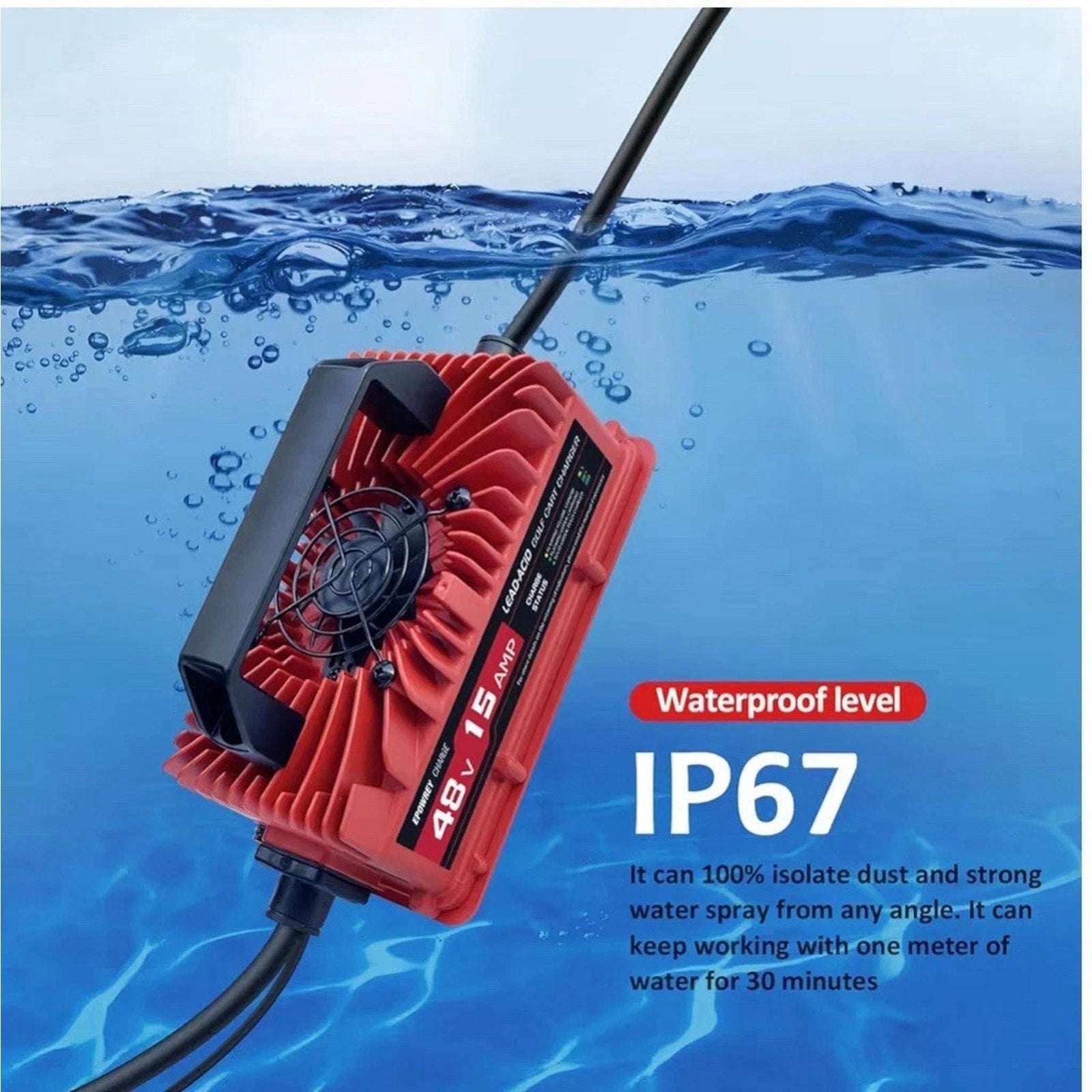 EPOWREY 15 AMP 48 Volt Golf Cart Battery Charger for Club Car 3-Pin Round Plug
