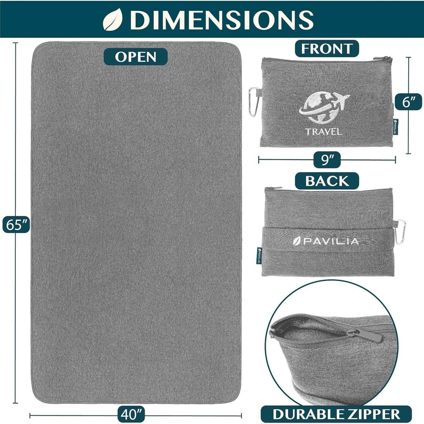 PAVILIA Compact Travel Blanket Pillow Set Airplane Roadtrip Car Flight Plane+