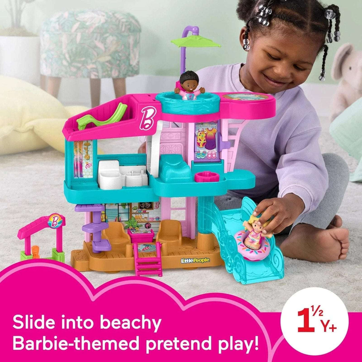 Fisher-Price Little People Barbie Beach House Playset Figures and Accessories