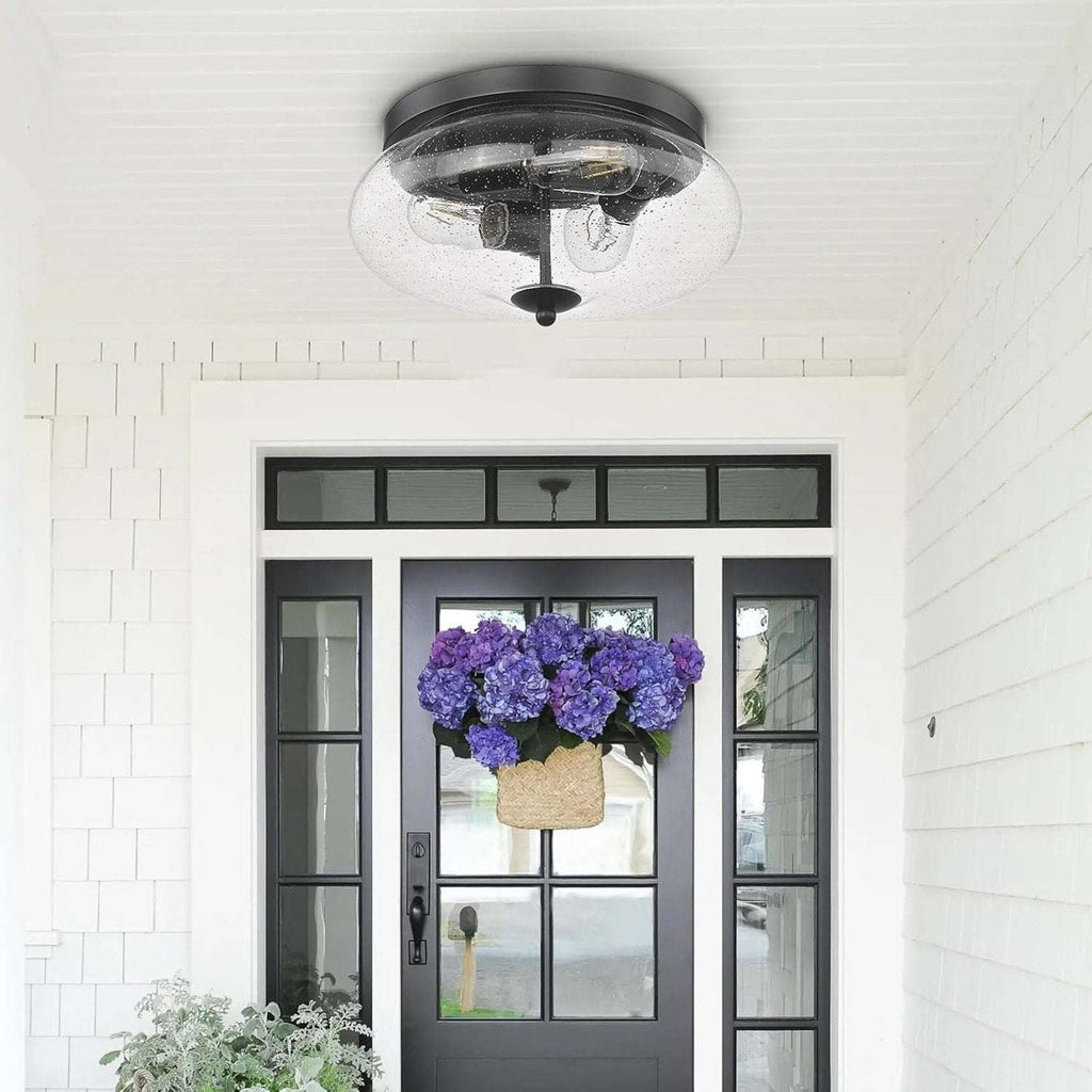 DARKAWAY Ceiling Light Fixture 2-Light Flush Mount Indoor/Outdoor Seeded Glass