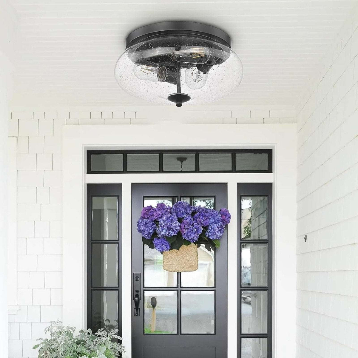 DARKAWAY Ceiling Light Fixture 2-Light Flush Mount Indoor/Outdoor Seeded Glass