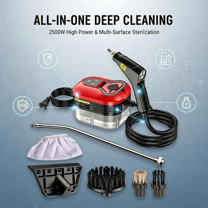 2500W High Temp/Pressure Steam Cleaner, 6 Adjustable Levels, 15s Heat-Up, 1.2L