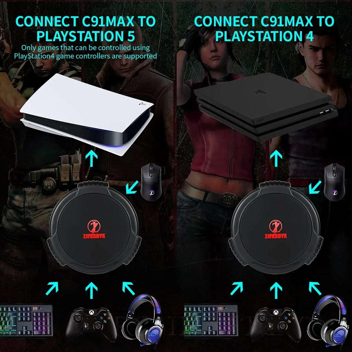 C91 MAX RGB AimBox Keyboard & Mouse Adapter for Xbox One, Switch, PS4 3.5MM Head