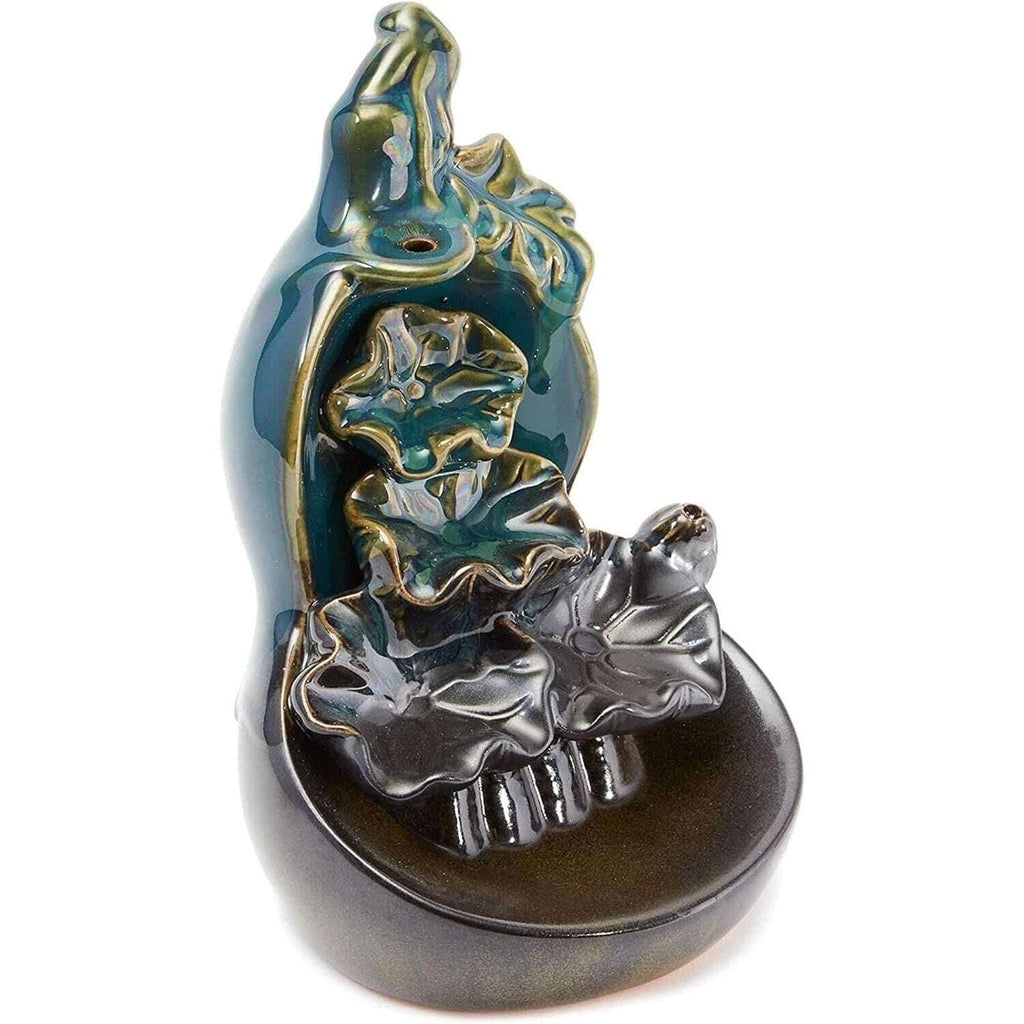 Ceramic Incense Waterfall Burner Backflow Smoke Censer Holder w/ 15 Cones, 7.7"