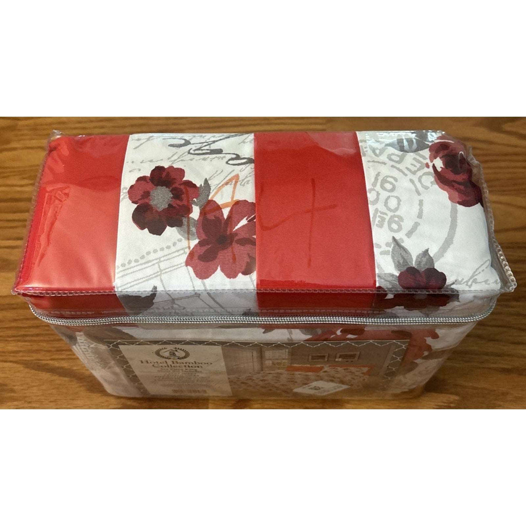 Hotel Bamboo Collection 1800 6-Piece KING Sheet Set Deep Pocket Red Multi Floral
