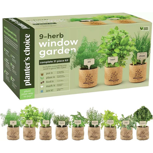 9 Herb Indoor Window Garden Kit Dill Basil Chives Thyme Sage Parsley Cilantro ++