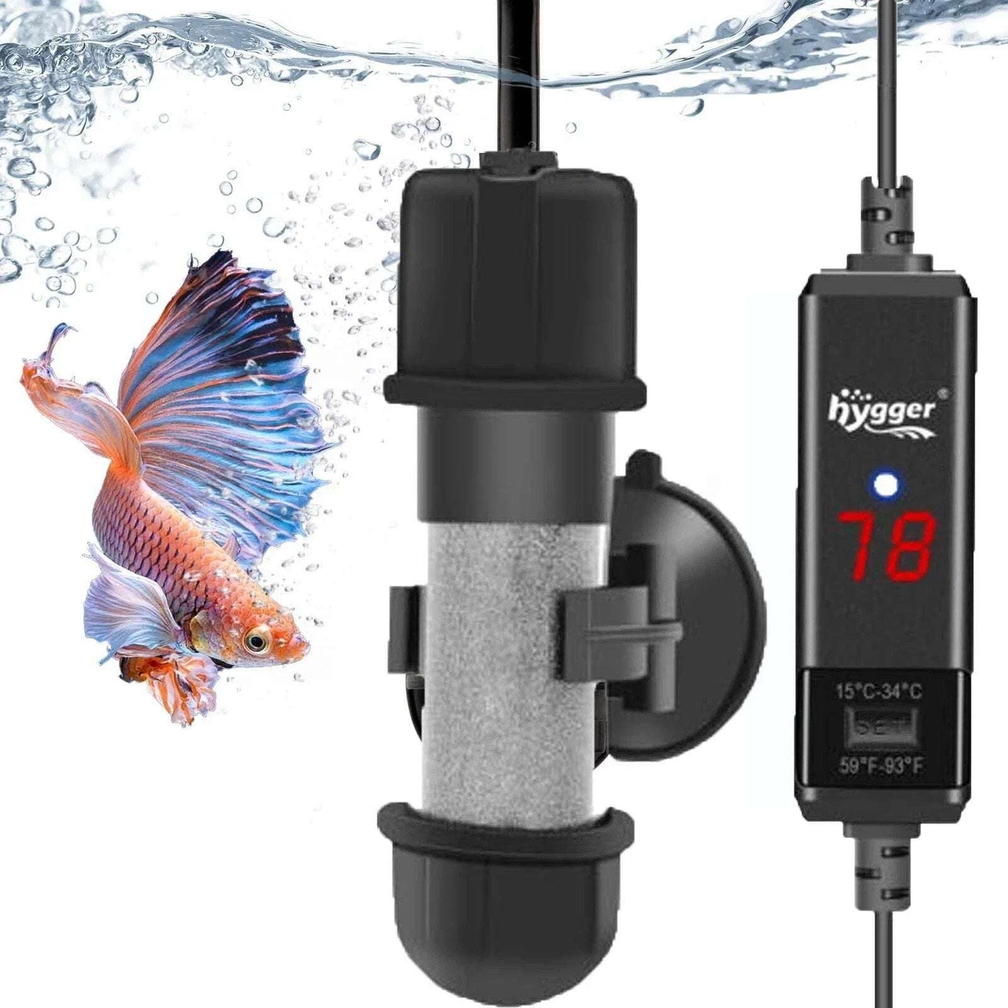 hygger Pro Aquarium Heater Submersible Fish Tank Adjustable 10W HG031 Fresh/Salt