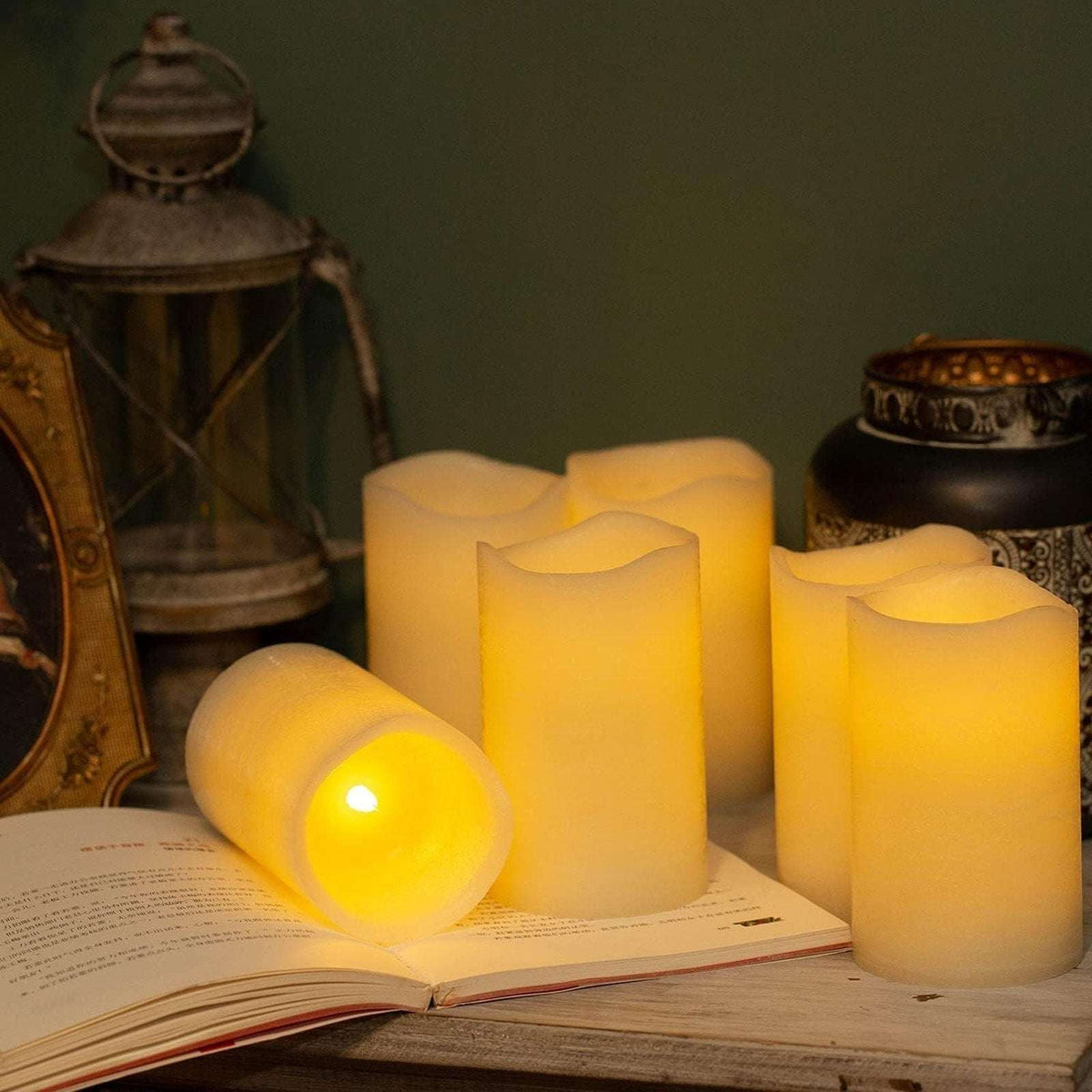 6PC Flickering Flameless LED Real Wax 3x5 Pillar Dimmable Candles +Remote/Timer