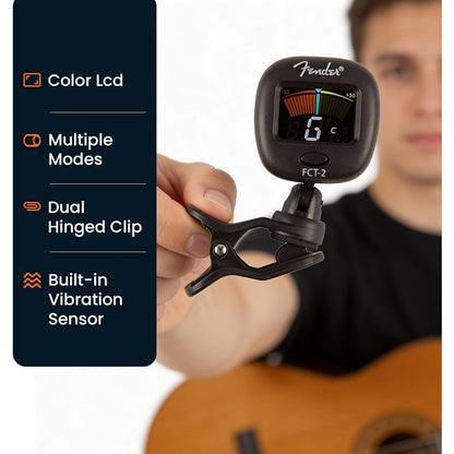 NEW Fender FCT-2 Clip-on Guitar Tuner LCD Display Vibration Sensor Dual-hinge