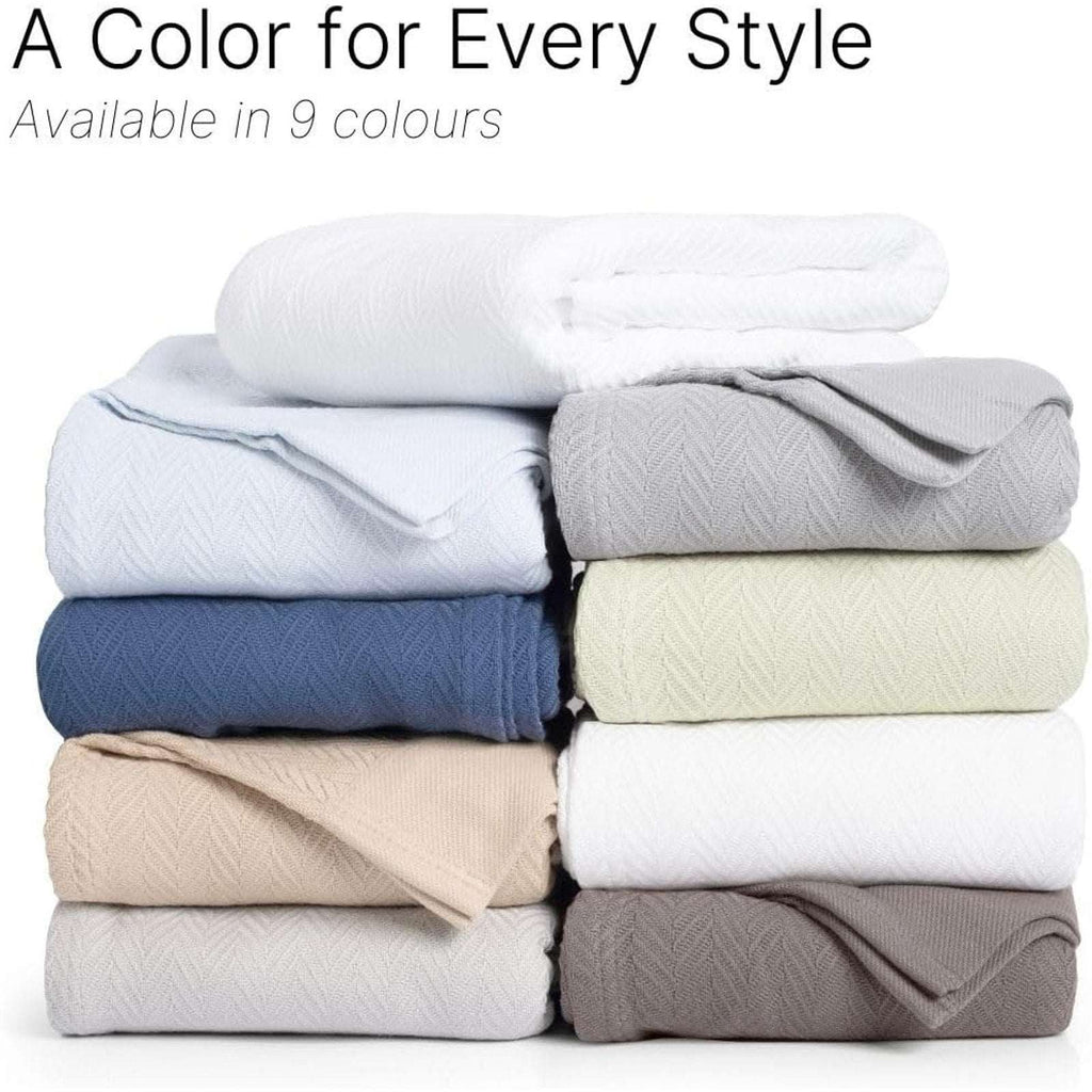 100% Pure Cotton Luxury King Size 108"X90" White Herringbone Blanket MadeinIndia