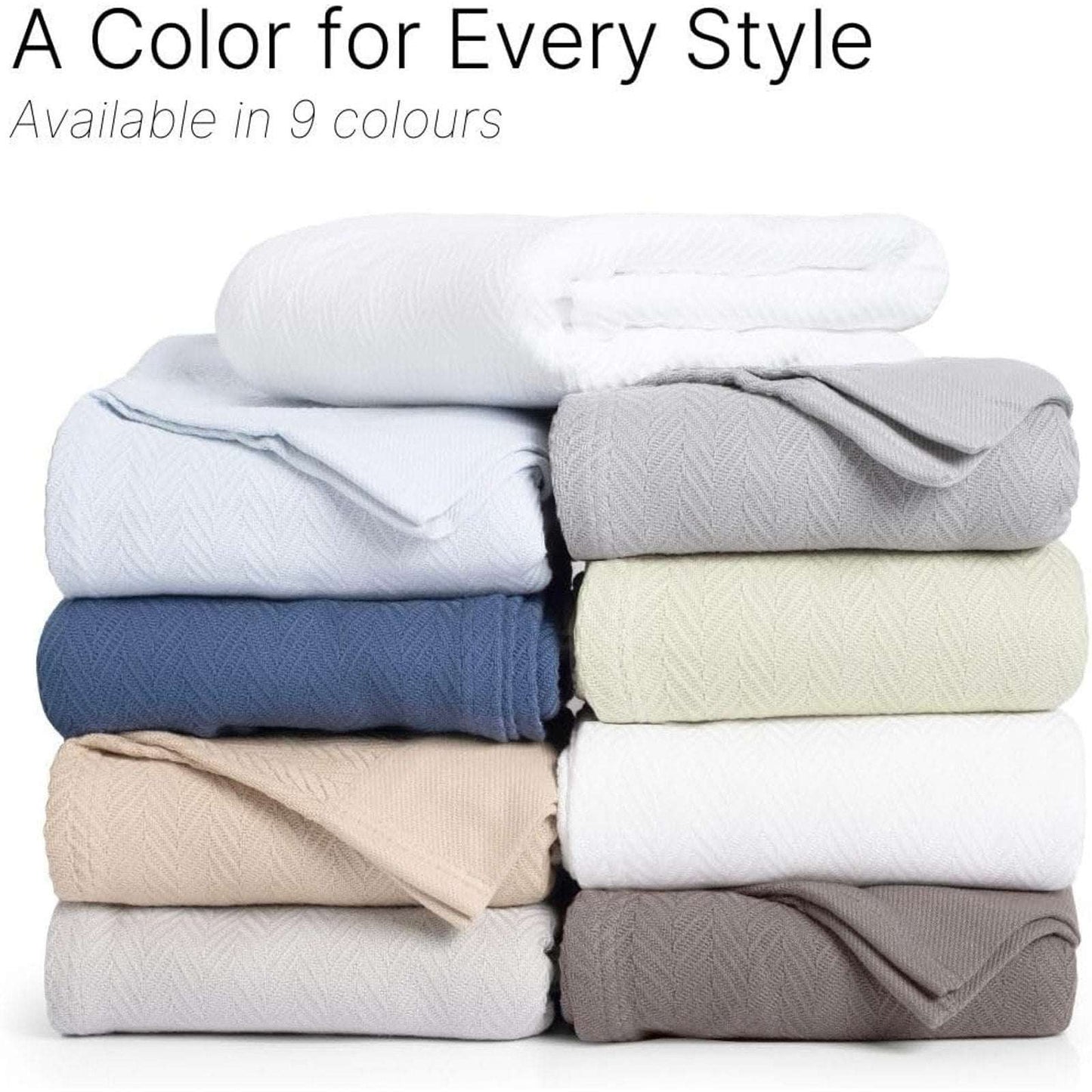 100% Pure Cotton Luxury King Size 108"X90" White Herringbone Blanket MadeinIndia