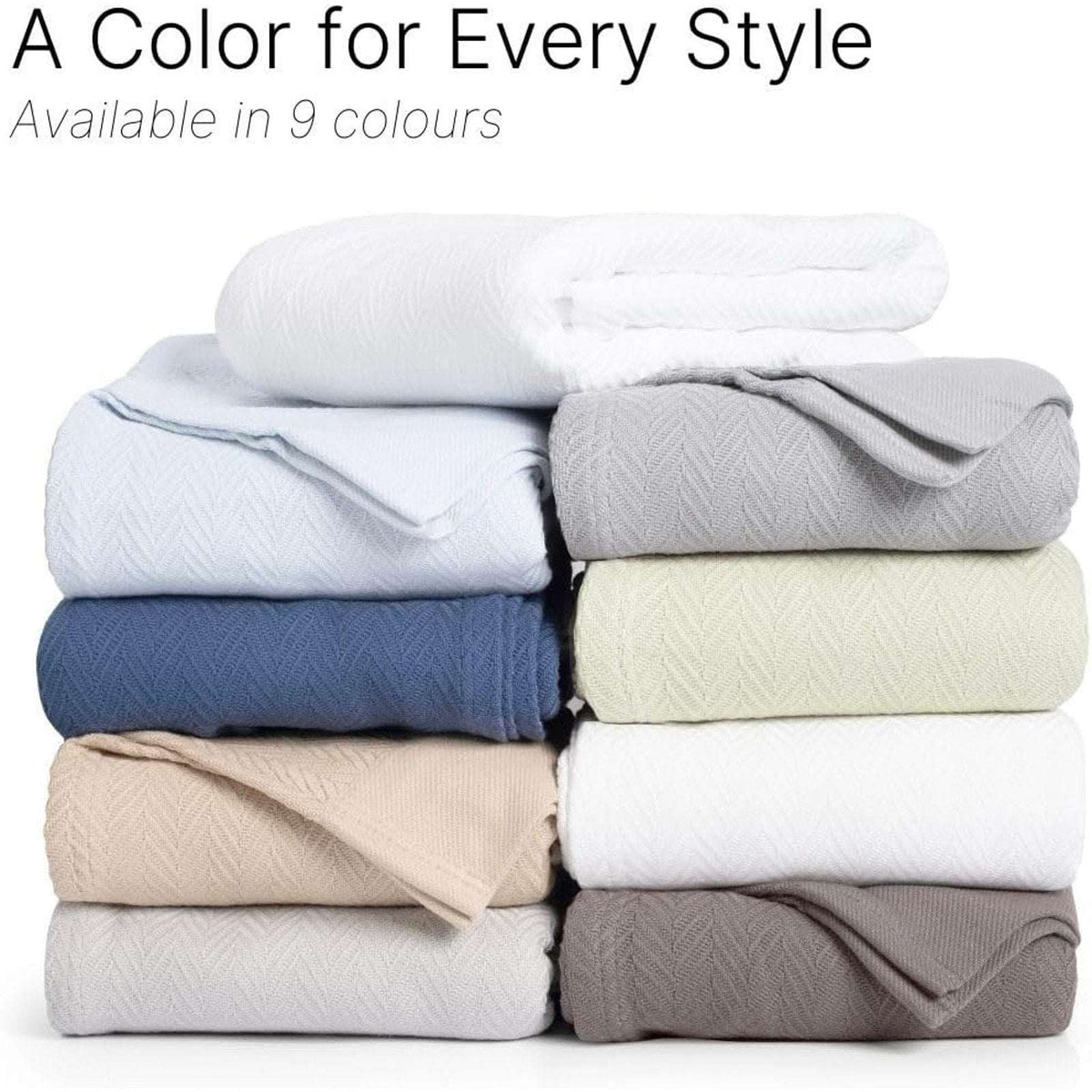 100% Pure Cotton Luxury King Size 108"X90" White Herringbone Blanket MadeinIndia