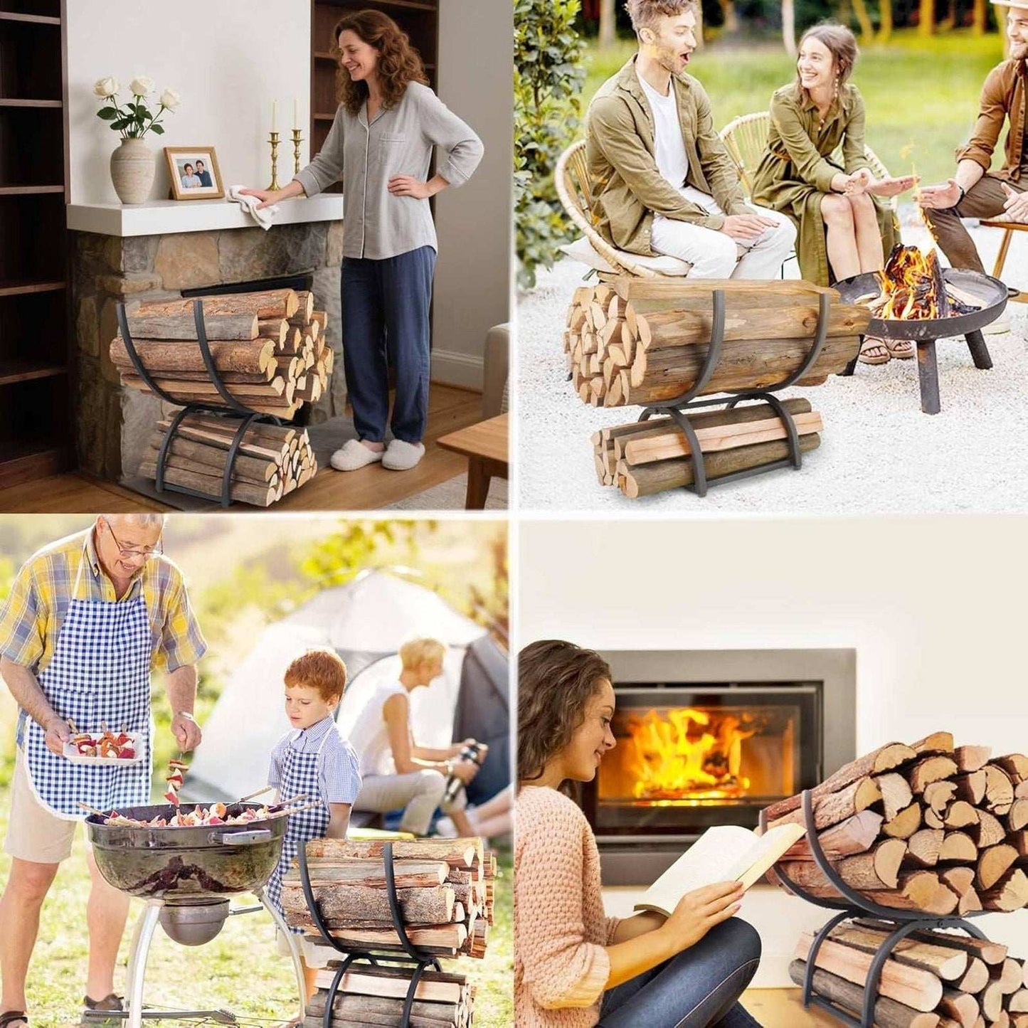 Heavy Duty Firewood Log Rack Indoor/Outdoor Fireplace Wood Storage Stand Holder