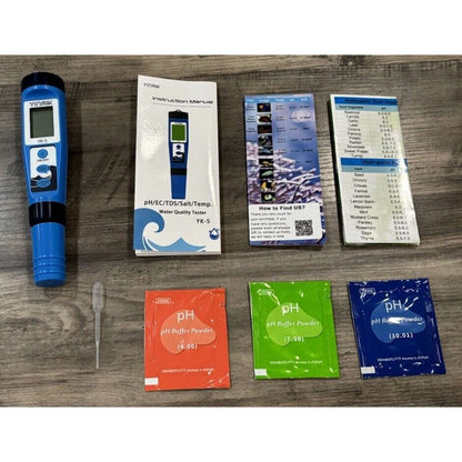 pH Salt Meter 5 in 1 Digital pH Salinity TDS EC Tester Pool Spa Aquarium Hydropo