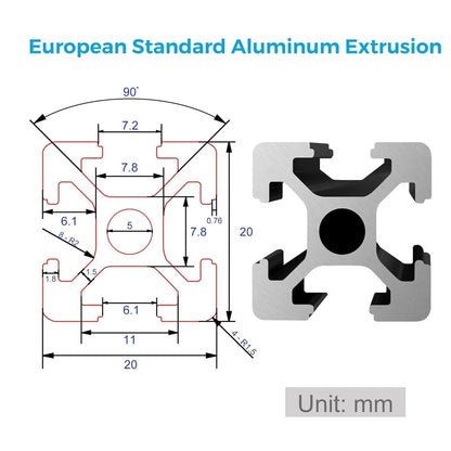 19pcs 2020 Aluminum Extrusion V Slot Profile EU Standard 200mm for CNC DIY Frame