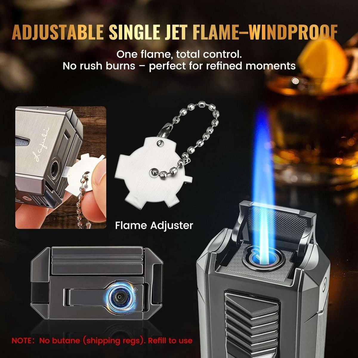 All in 1 Cigar Torch Lighter V-Cutter, Punch, Holder, Draw Enhancer, Twin Nubber