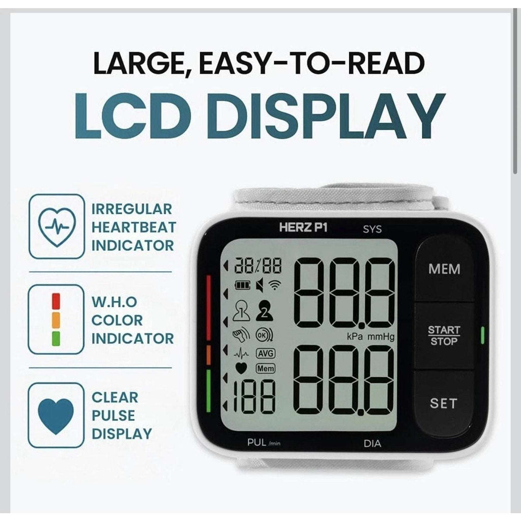 HERZ P1 Smart BPM Wireless Wrist Blood Pressure Monitor LCD, Dual User FC-BP201