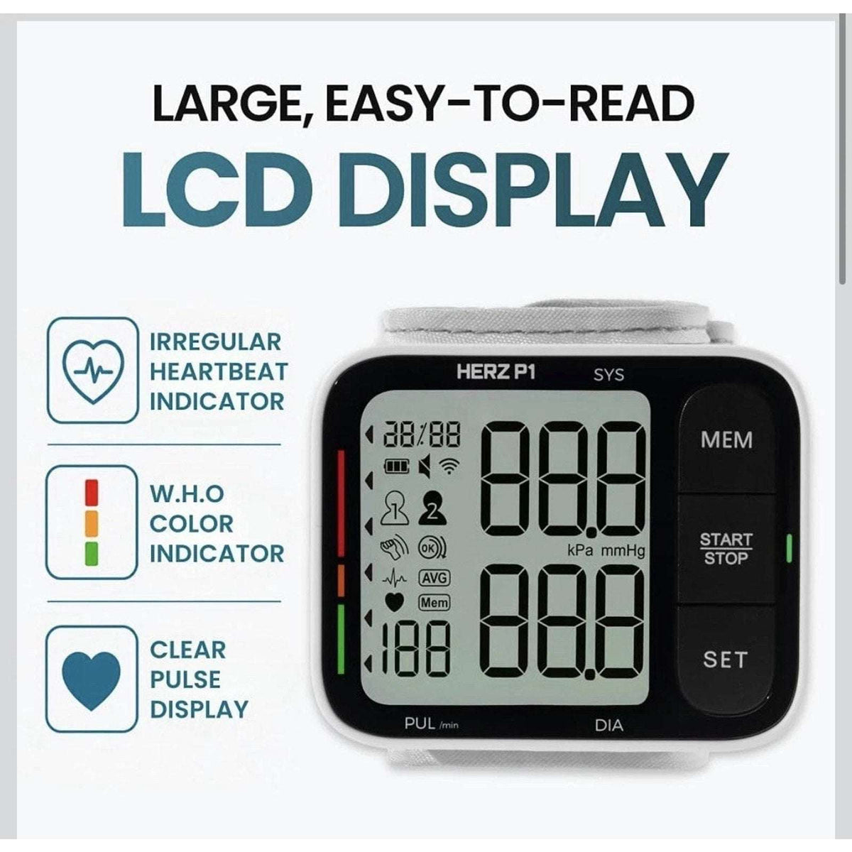 HERZ P1 Smart BPM Wireless Wrist Blood Pressure Monitor LCD, Dual User FC-BP201