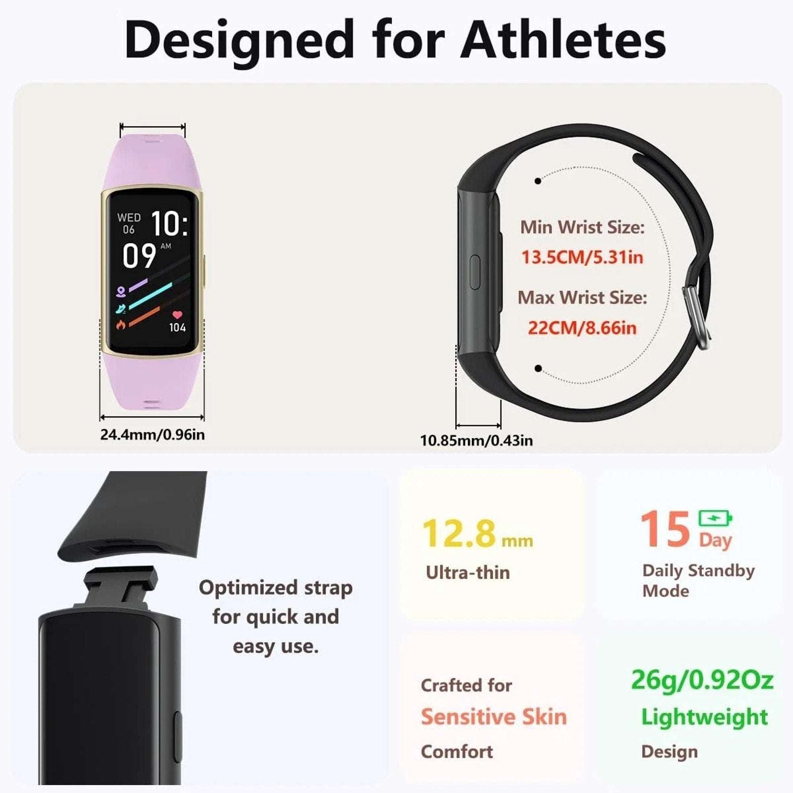 FITVII FINO 2 Slim Fitness Tracker, Smart Watch with Blood Oxygen, Sleep Monitor