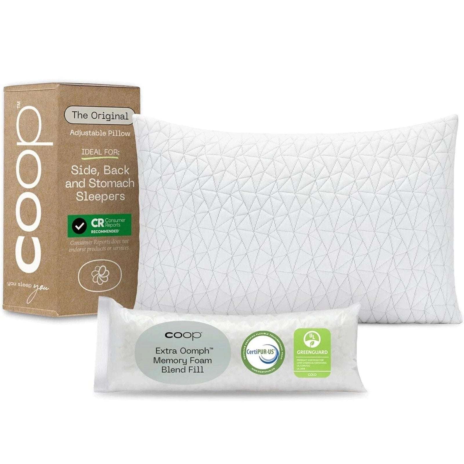 Coop Home Goods The Original Adjustable Bed Pillow Queen Microfiber Memory Foam