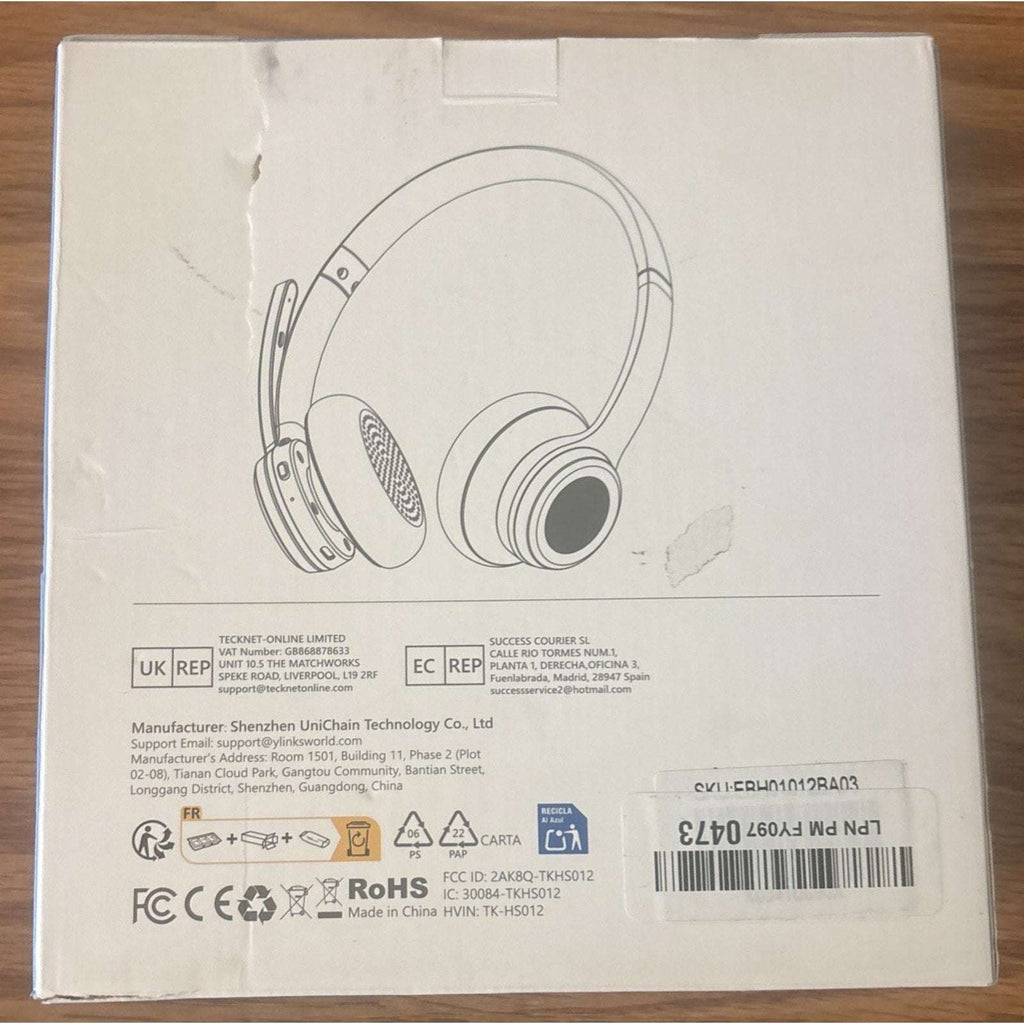 TECKNET Wireless Rechargeable Bluetooth Headset w/ Noise Cancellation TK-HS012