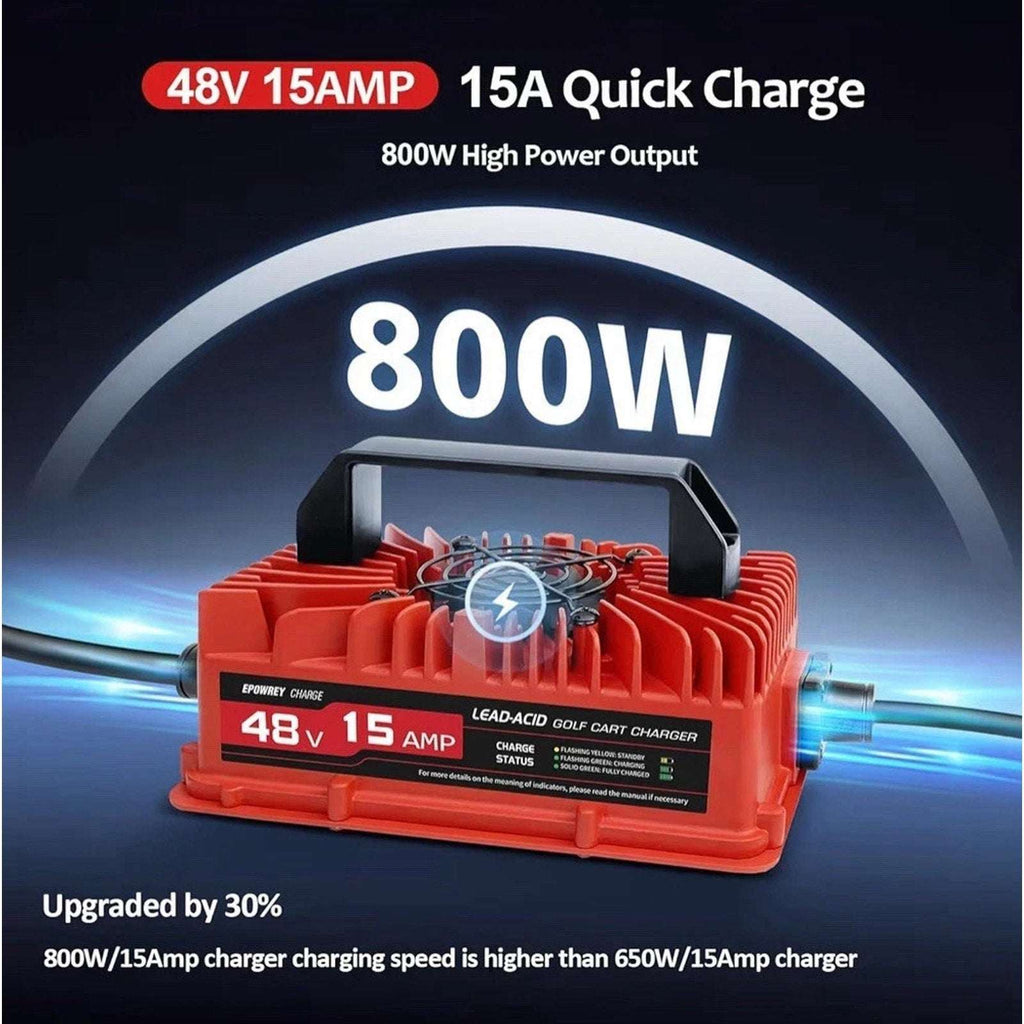 EPOWREY 15 AMP 48 Volt Golf Cart Battery Charger for Club Car 3-Pin Round Plug