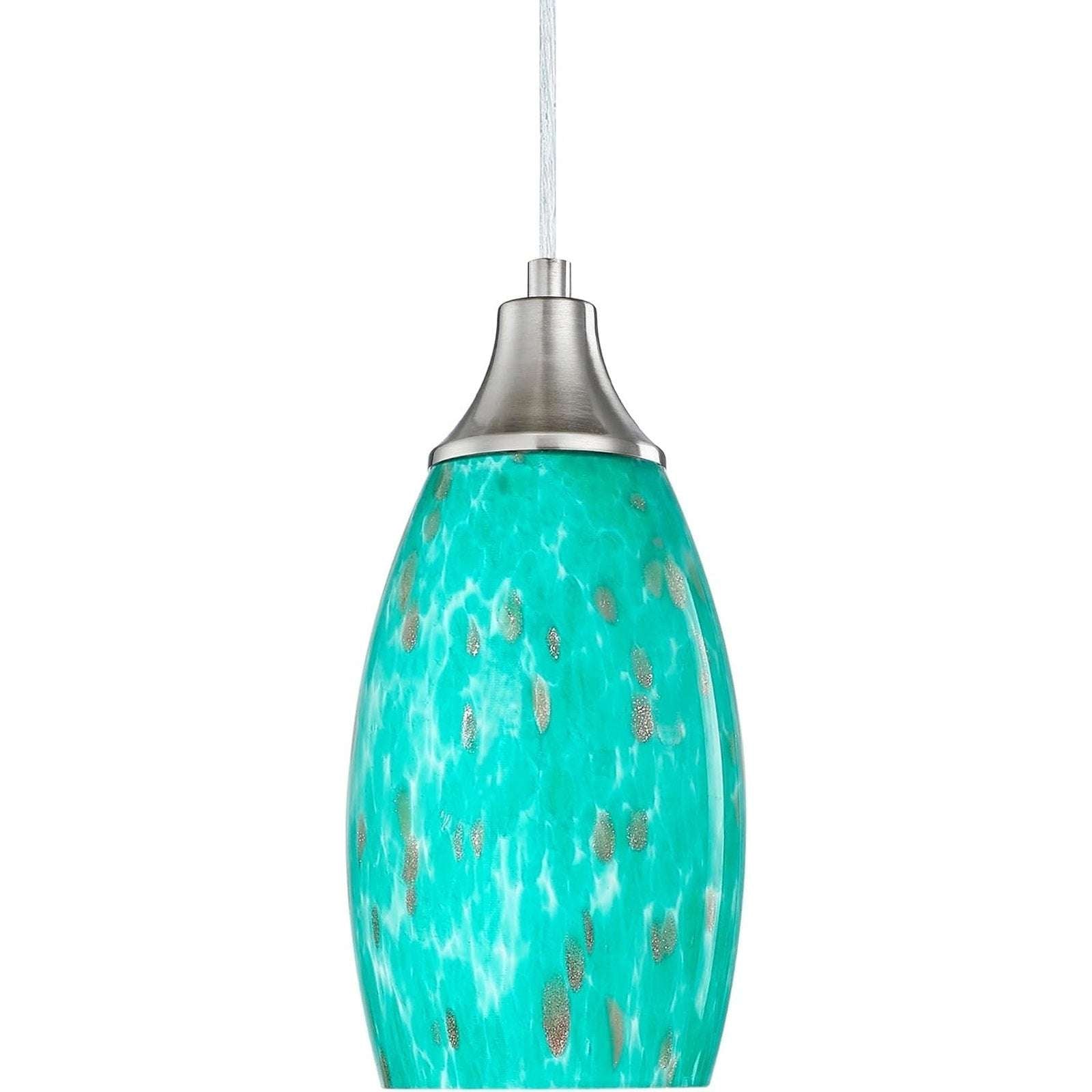 Karyfine Mini Art Blown Glass Pendant Light Fixture Blue w/ Gold - Adjustable