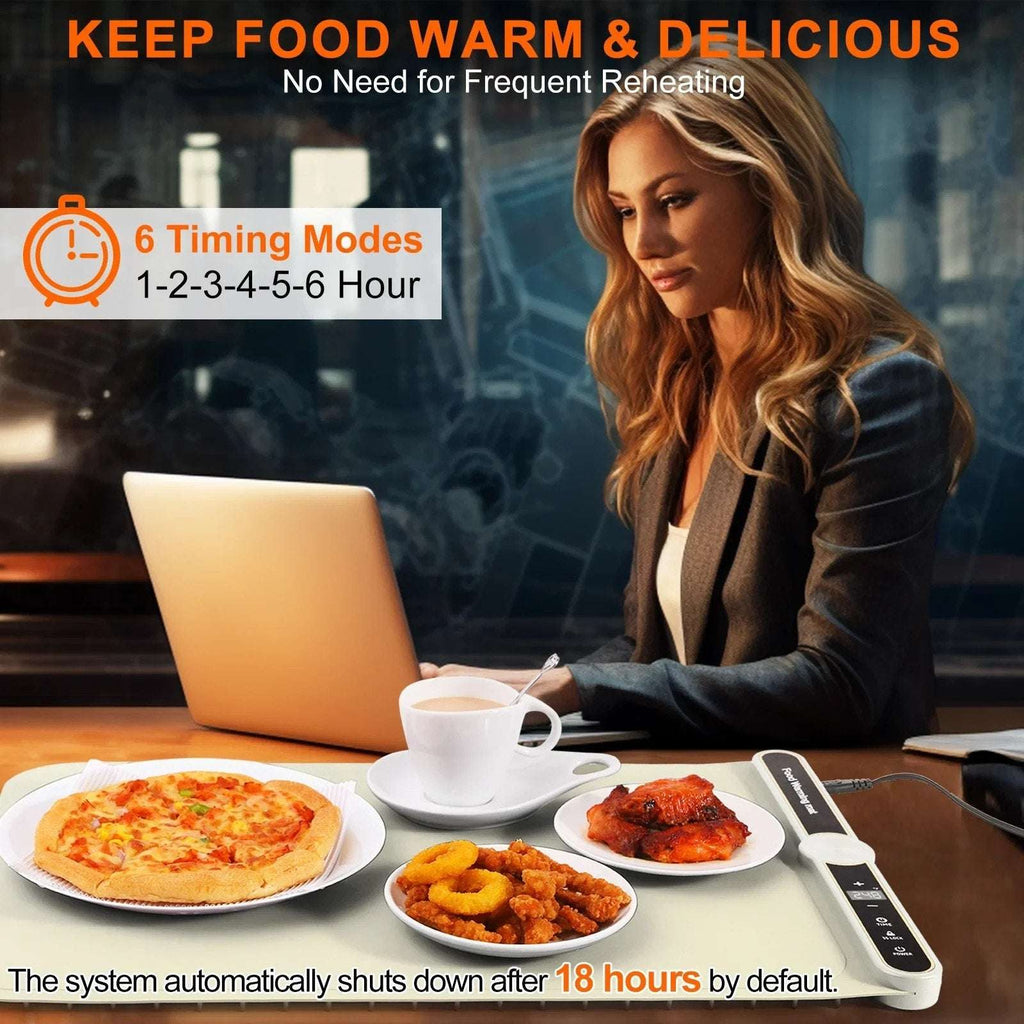 Electric Silicone Food Warming Mat 9 Temp/6 Timer Portable, Rollable, Child-Lock
