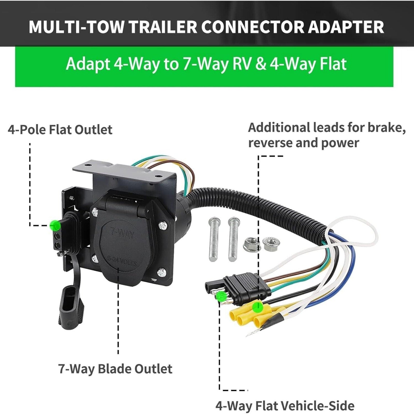 Multi-Tow 4-Way Flat to 7-Way RV Blade & 4-Way Flat Trailer Wiring Adapter Kit
