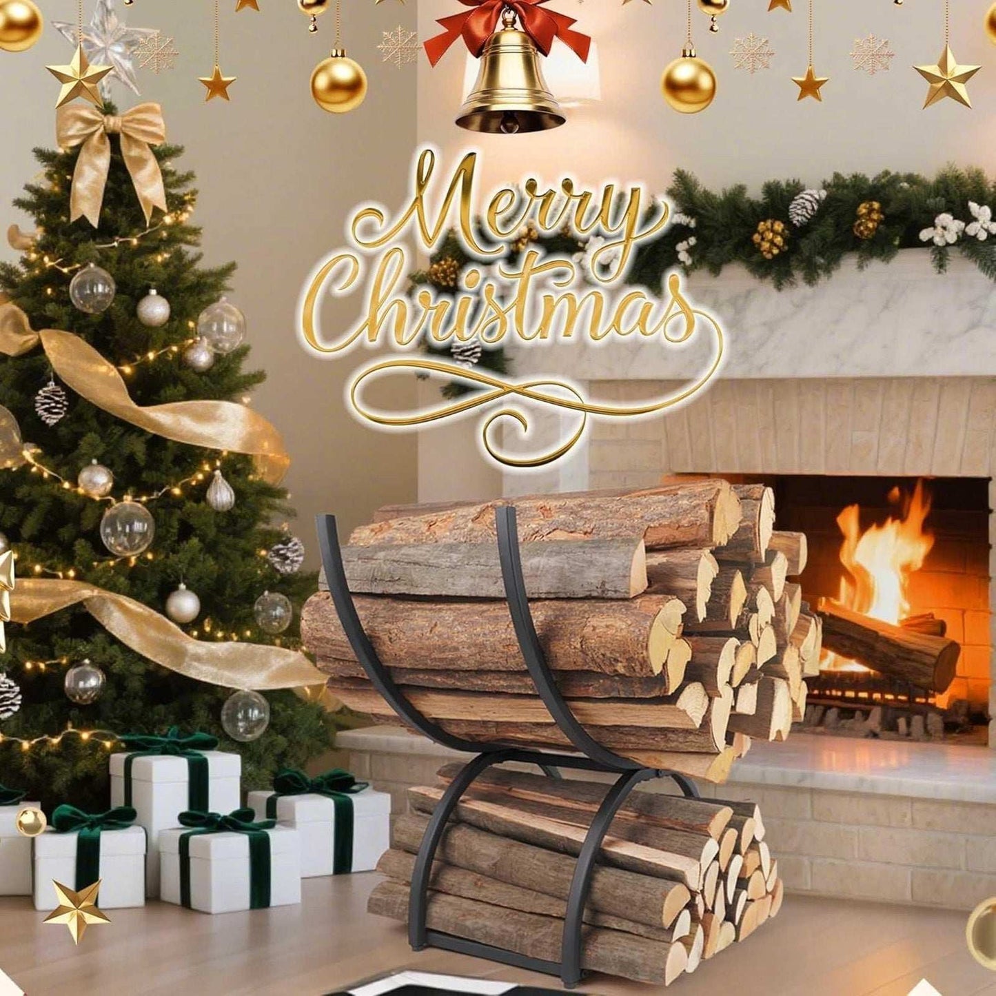 Heavy Duty Firewood Log Rack Indoor/Outdoor Fireplace Wood Storage Stand Holder