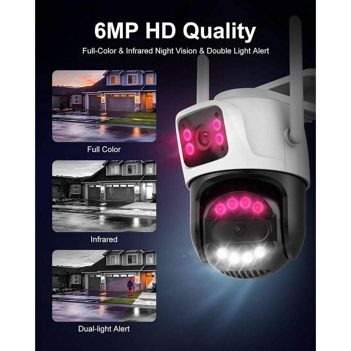 6MP WiFi Camera Outdoor Dual Screen Auto Tracking, Night Vision, 2-Way Intercom