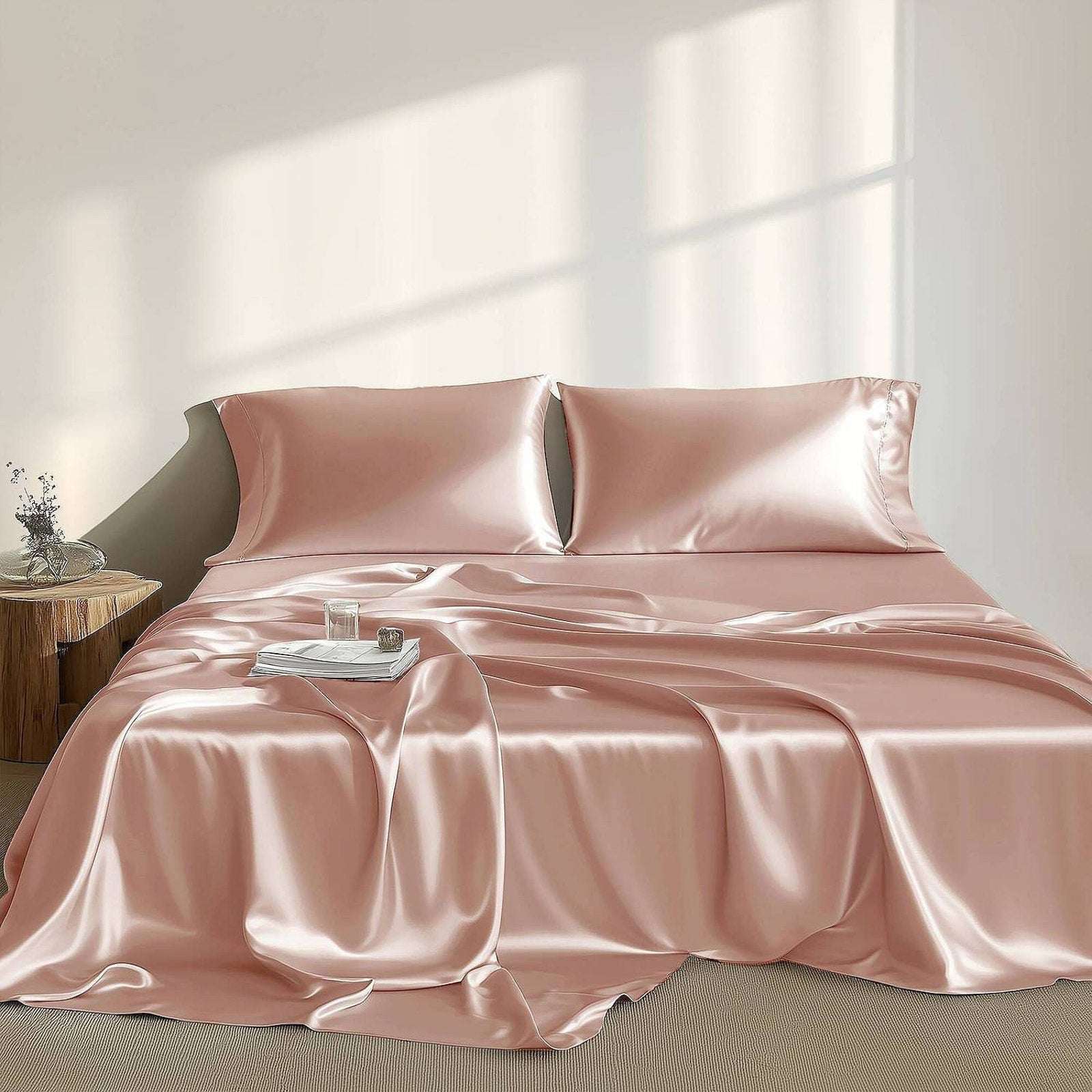 Madison Park 6PC Satin Cal King Sheet Set in Blush Pink GREAT for Skin & Hair