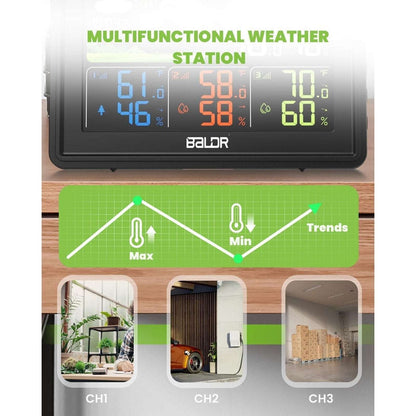 BALDR Weather Station Wireless In/Outdoor Temperature & Humidity 3 Remote Sensor