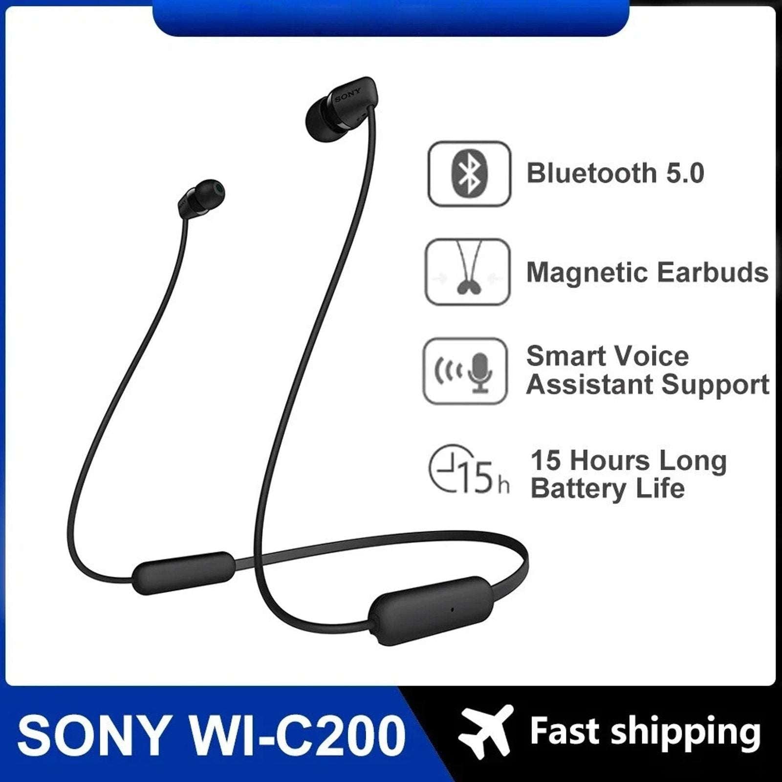 Sony WI-C200 Wireless In-ear Stereo Magnetic Headset Earbuds BT5.0 Calls w/ Mic