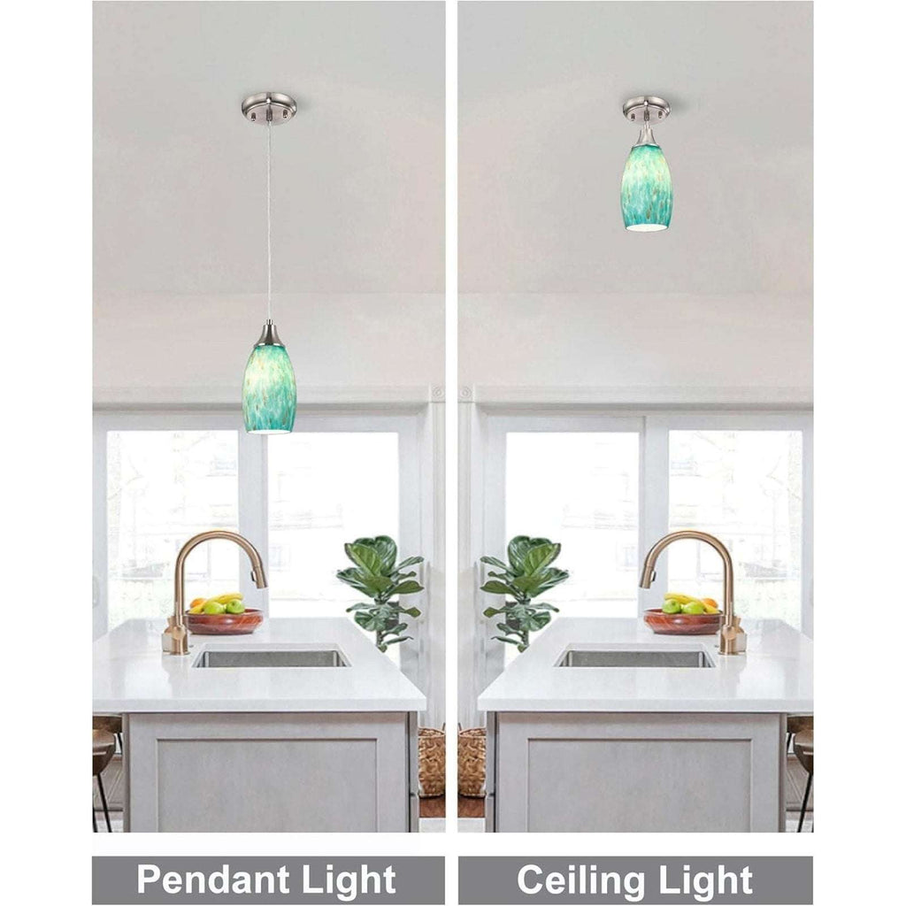 Karyfine Mini Art Blown Glass Pendant Light Fixture Blue w/ Gold - Adjustable
