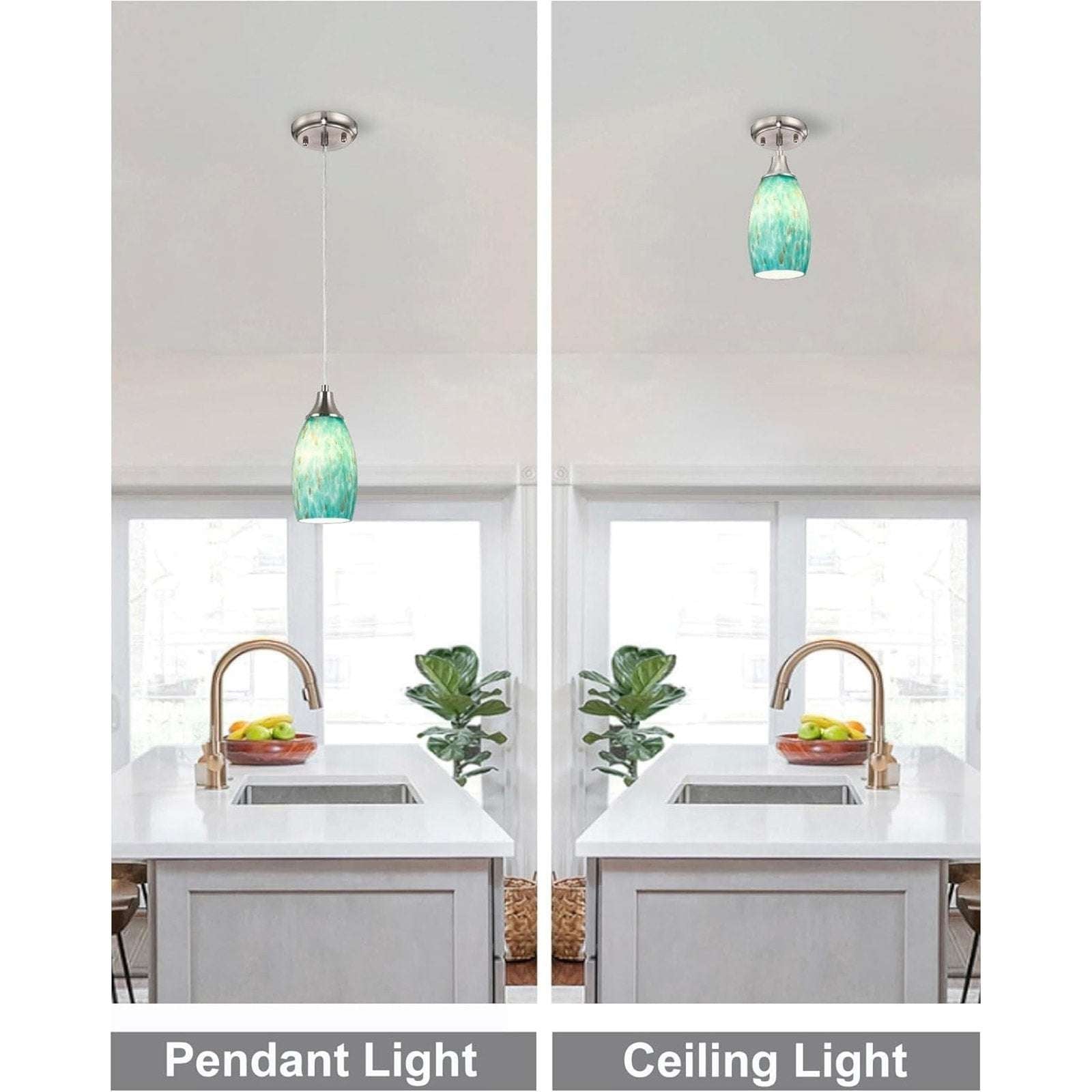Karyfine Mini Art Blown Glass Pendant Light Fixture Blue w/ Gold - Adjustable