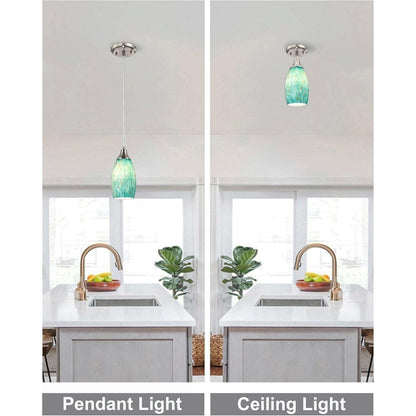 Karyfine Mini Art Blown Glass Pendant Light Fixture Blue w/ Gold - Adjustable