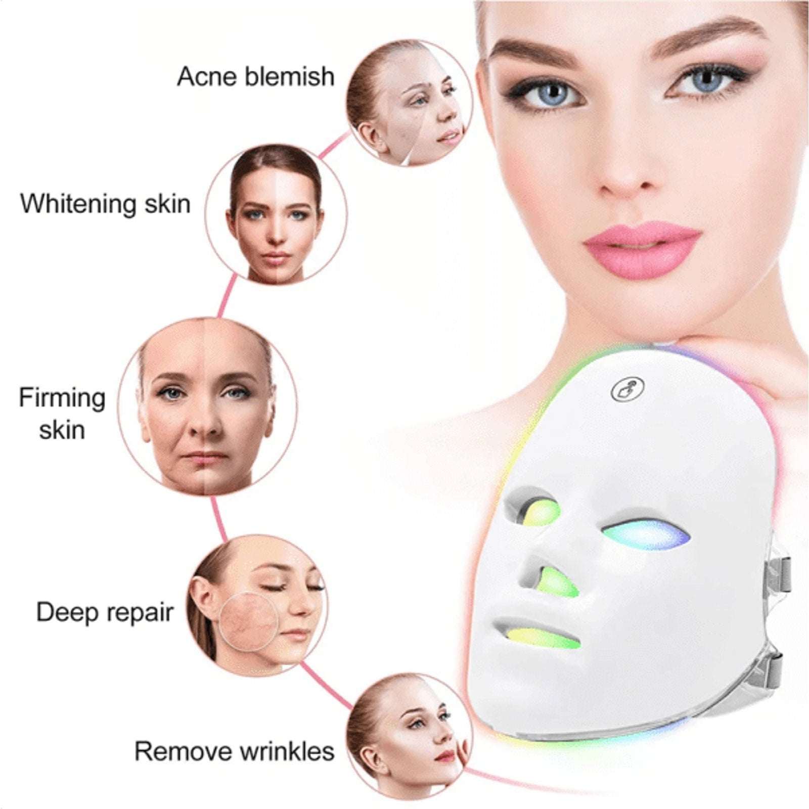 Glokore 7-in-1 LED Wireless Light Therapy Face Mask Device White Open Box New