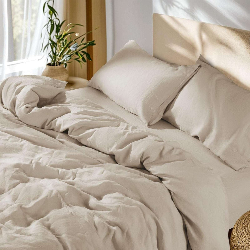 100% Pure French Flax Linen Duvet Cover Set 3 Piece Cooling(Natural Linen, King)