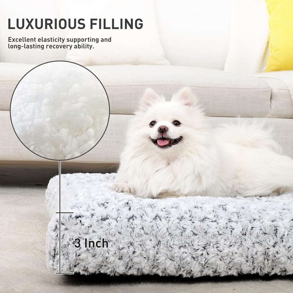 KSIIA Washable Dog Bed Deluxe Soft Plush Kennel Pad Anti-Slip 23" x 18" x3" Grey