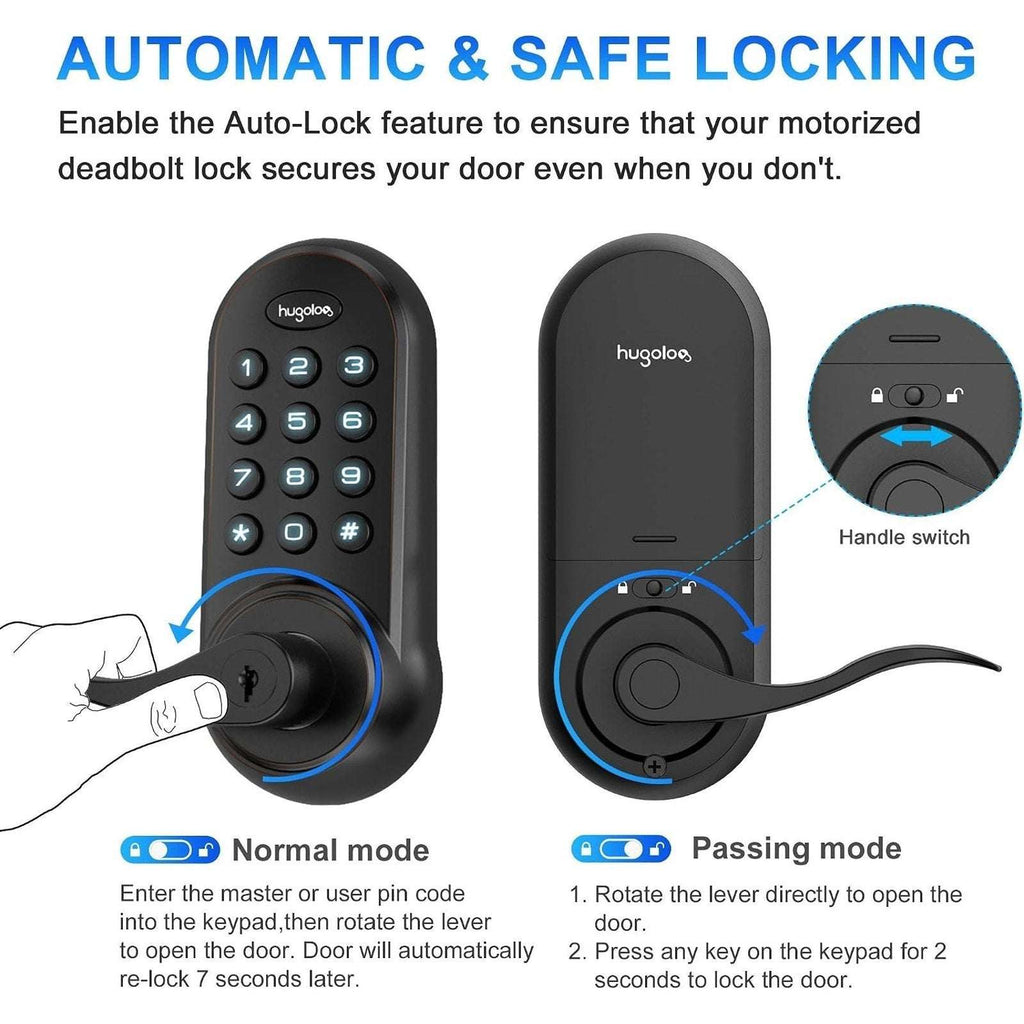 Hugolog Electronic Touchpad Digital Deadbolt Door Lock with Handle HU02 Black