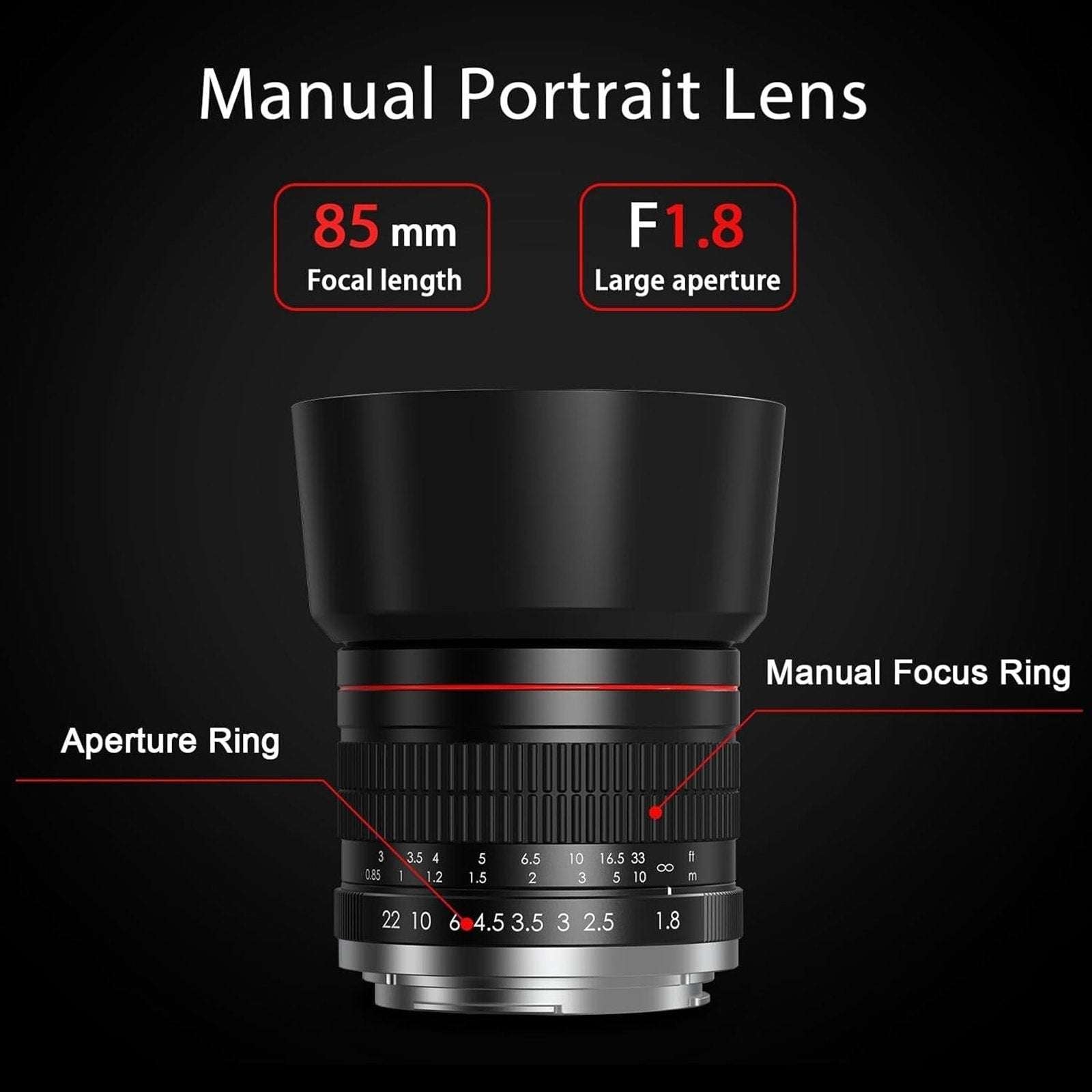 Benoison 85mm F/1.8 Manual Focus Lens Canon RF Mount EOS R/Ra/RP/R3/R5/R5 C/R6/R