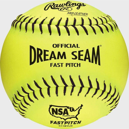 12 x Rawlings NSA 11" Official Dream Seam Fastpitch Softballs C11BYLN Yellow