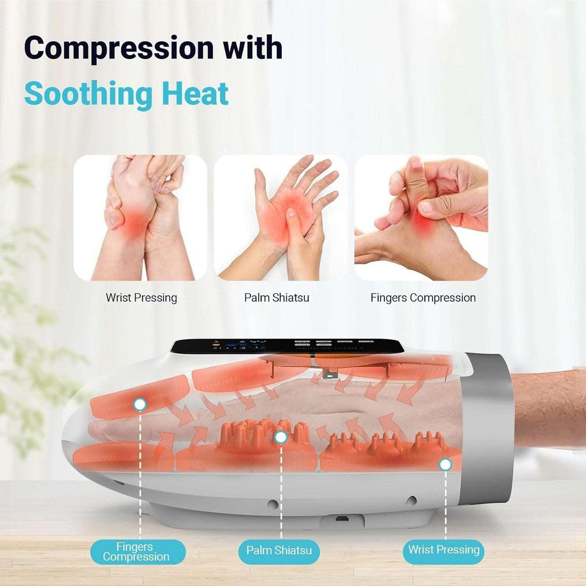 Hand Massager w/ Heat & Compression 6 Level Compression 6 Mode w/ Pressure Point