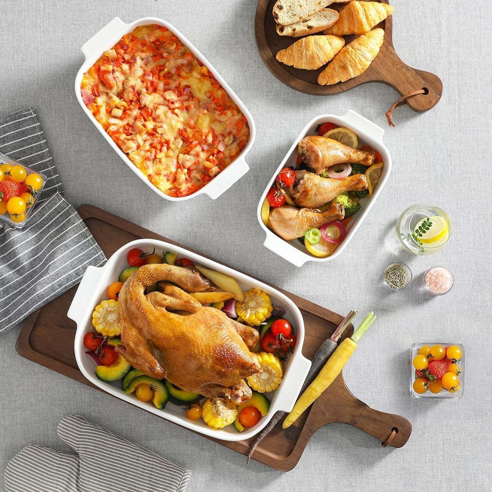 MALACASA 3PC Porcelain Casserole Baking Dish Set for Oven Ceramic Bakeware White